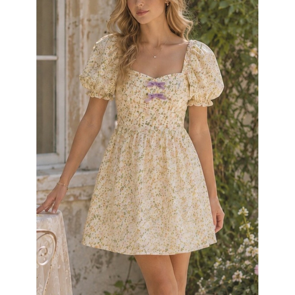 SinceThen NWT Ditsy Floral Puff Sleeve Smocked Mini Dress Medium